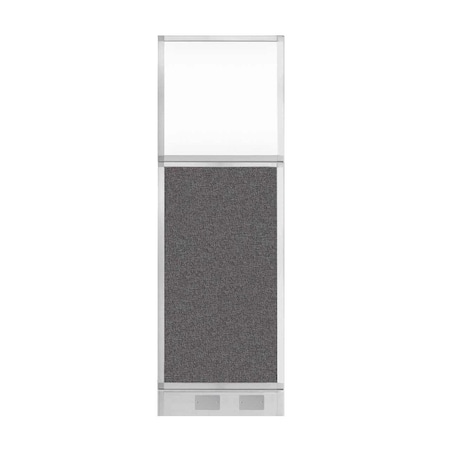 Versare Hush Panel Cubicle Partition 2' x 6' Charcoal Gray Fabric Clear Window w/ Cable Channel 1856207-2